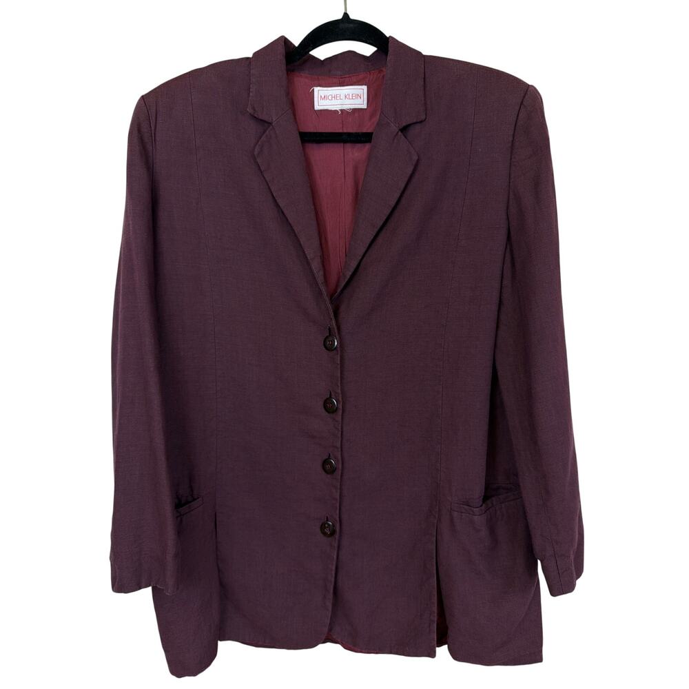 Michel Klein Burgundy Four-Button Professional Blazer Jacket